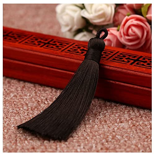SHTGOI 10 Stück 8 cm Quasten Handgemachte Troddel Anhänger Fransen mit Ice Silky Kordel Schlaufen Floss Lesezeichen Quasten Tassel für Schmuck Souvenir DIY Kleidung Handwerk Zubehör Dunkelbraun