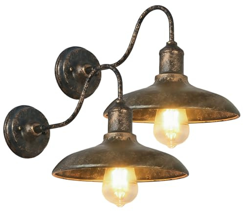 Moddeny 2er Set Außenwandleuchte Vintage Bronze, E27 Schwanenhals-Wandlampe | Vintage-Schwanenhals design aus Eisen mit E27-Fassung für Haustür, Terrasse, Veranda und Garage; Ø 25 cm