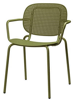 Stuhl SI-SI DOTS aus verzinktem und lackiertem Stahl, Set mit 2 Stühlen (Olivgrün, mit Armlehnen)