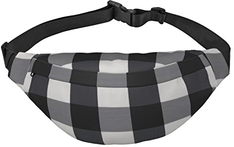 Sac banane élégant et fonctionnel avec imprimé paillettes imitation or rose, Plaid noir et blanc., Taille unique