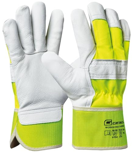 Gebol Worker Pro Thermo (1 Paar) - Arbeitshandschuhe aus 1,2mm Rindsleder, Thermo-Innenfutter, Handschuhe für den Winter mit 8cm Stulpe, Neongelb, für Herren, XXL (Gr. 11)