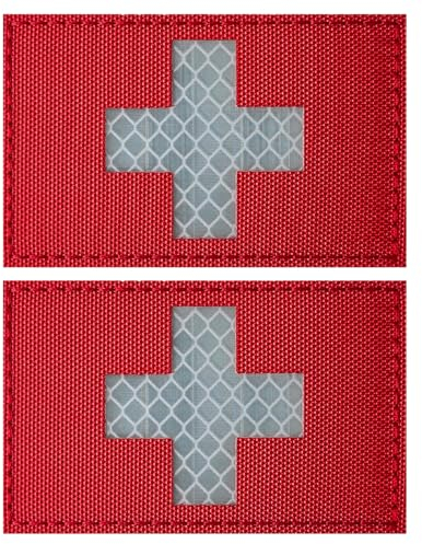 ZESION 2 x reflektierende rote Kreuz-Patches, medizinisches rotes Kreuz, Moral, Klettverschluss, Erste-Hilfe-Patches für IFAK Trauma-Tasche, EMT, EMS, EDC Tasche, Rotes Kreuz Sanitäter