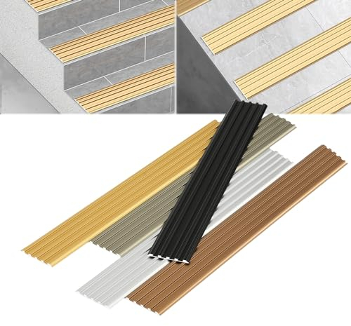 LIYI929GP Noir Argent Or Nez De Marche Profilé D'escalier, Antidérapant Plat Bande De Bordure, Imperméable Rampe Bande Antidérapante Escalier pour Intérieur Et Extérieur, Baguette De Finition