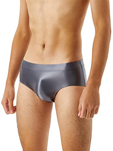 2024 – Schritt für Männer, nahtlos, glänzend, seidig, hohe Elastizität, große Größe, Slips für Männer, transparent, Spa Bademantel Herren, grau, XL