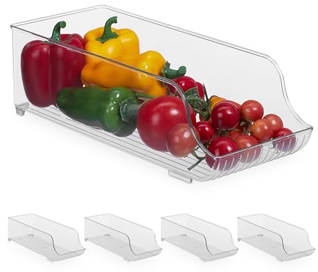 Relaxdays 5 Organizadores Nevera, Almacenaje Alimentos Frigo, 10,5 x 14 x 35 cm, Cajones Organización Despensa, Transparente