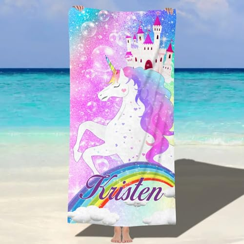 MJARTORIA Personalisiert Strandtuch Microfaser Badetuch mit Namen Kinder Damen, Beach Towel Handtuch Badetuch Stranddecke Schnelltrocknend für Reise Schwimmen Sauna Yoga Fitness 90x180cm Mikrofaser