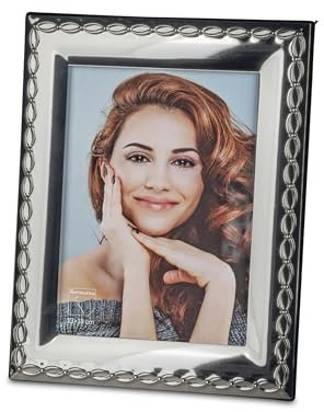 formano moderner silberfarbener Fotorahmen, Bilderrahmen für Fotoformat 13x18cm Silber mit gewellten Rand