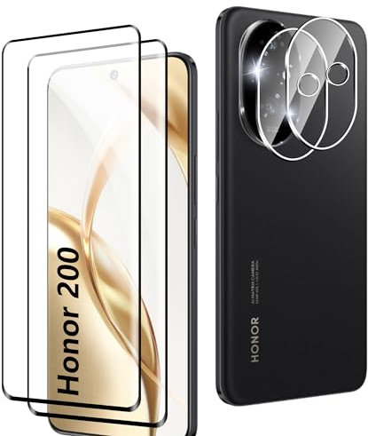 Rojeuinn pour Honor 200 5G Verre Trempé,2 Pièces 3D Protection Écran+2 Pièces Caméra Arrière Protecteur,[sans Bulles] [Anti-Rayures] [Ultra Résistant] [9H Dureté] [Couverture Complète HD]