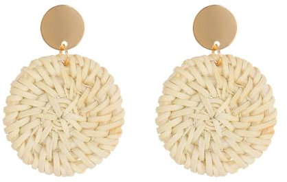 fdsmall Rattan Ohrringe Quaste Ohrringe Leichte Geometrische Gewebte Böhmische Ohrringe Erklärung Handgemachte Stroh Wicker Braid Hoop Drop Dangle Ohrringe für Frauen Mädchen (01)