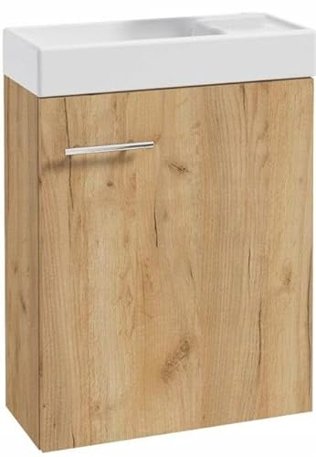 .Deftrans waschbecken gäste wc mit unterschrank 50 x 70 x 23 cm, gäste wc waschtisch, gästewaschbecken klein Set - waschbeckenunterschrank - waschtisch mit unterschrank Eiche Craft