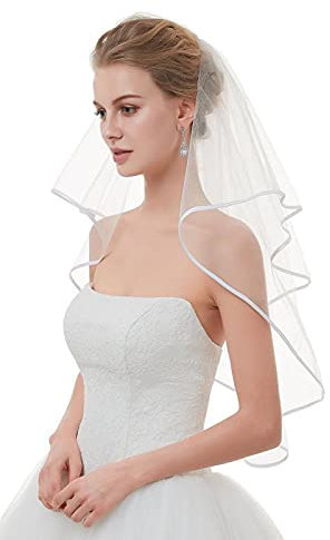 GHHZML Brautschleier Schlichter kurzer Tüll-Hochzeitsschleier mit Kamm, weißer Brautschleier for die Braut zur Hochzeit, Hochzeitszubehör(Ivory)