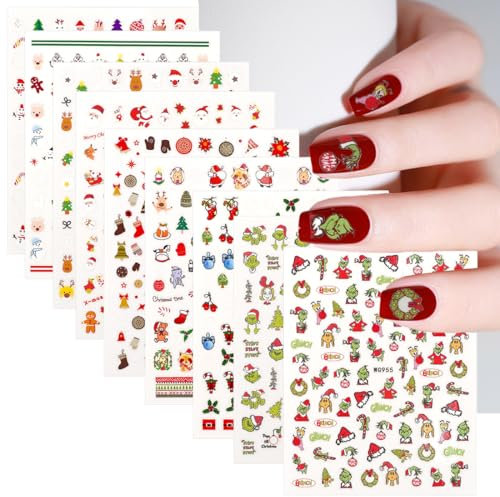 9 Fogli Adesivi Unghie Natale, Decorazioni Nail Art, Stickers con Disegni per Manicure