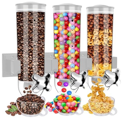 Niesel Distributeur De Céréales Mural, Distributeur De Bonbons À Trois Chambres, Distributeurs De Bonbons Stockage Pratique, Distributeur D'aliments Secs À Trois Bidons Stockage