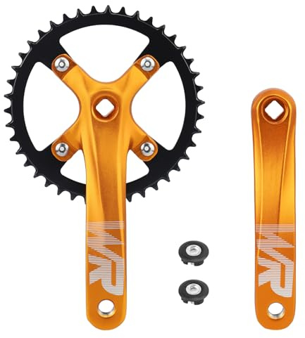 WEEROCK Mountain Bike Crankset Aluminium Alloy 1 Piece/Single 42T Charing Crank Set with 170mm Arm 104 BCD, Compatible with Single Speed Bicycle and 6/7/8/9/10/11 Speeds MTB Bike, Golden