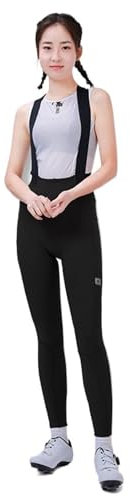 LIFESTARTA Salopette Ciclismo Pantaloni con Bretelle da Ciclismo con interfaccia Elastica Pantaloni Lunghi da Bici da Donna in Pile Caldo Invernale a sgancio rapido(Black,S)
