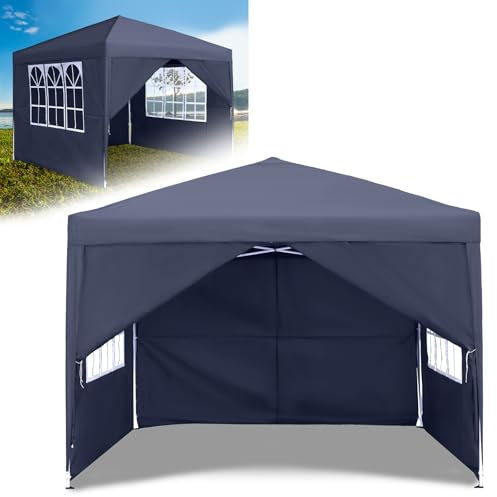YRHome Pavillon Pop Up Faltpavillon Pavillon 2.5x2.5m Wasserdicht Winterfest Stabil UV-Schutz Gartenpavillon mit 4 Seitenteilen und Fenstern Gartenzelt Partyzelt Festzelt Höhe bis 2.6m, Anthrazit