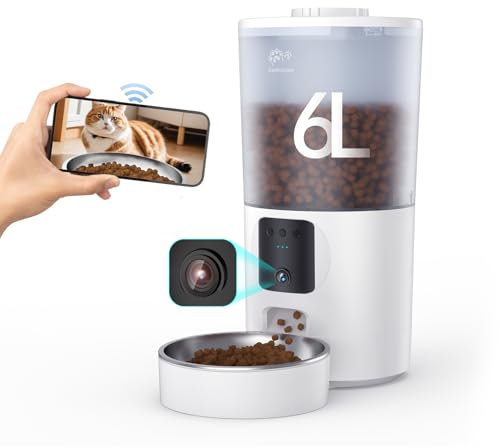 Centvicam Automatic Cat Feeder with Camera and App, 6L Smart Pet Food Dispenser for Cats/Small Dogs, Timed Auto Control Meals, WiFi 2.4G / 5G