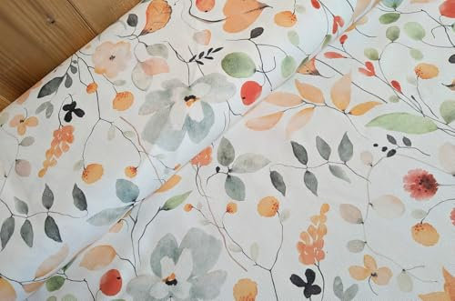 Halbpanama Stoff Meterware Sommer - robuster Taschenstoff bedruckt - schwerer Baumwollstoff Blumen - stabiler Dekostoff Pflanzen - BW Panama *Ab 50cm, Farbe: 031 Wildblume orange