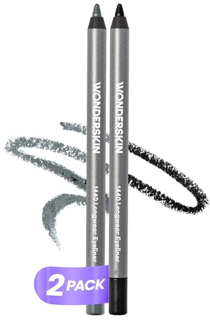 Wonderskin Eyeliner Pencil, 1440 Longwear Blue Glitter and Black Eyeliner Pencil, 2 Pack - Waterproof, Sharpenable & Smudge Proof