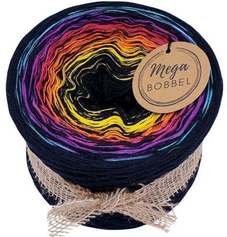 MegaBobbel*Rausch der Farben*A71* (Außenfarbe: Schwarz) Farbverlaufsgarn - Lace Garn Bobbel Wolle zum Häkeln & Stricken - 50% Baumwolle/50% Polyacryl (3 fädig, 2000m)