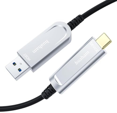 huaham Cavo in fibra ottica da USB A a USB C, 10 m, 10 Gbps, USB 3.2 Gen2, cavo USB C, ultra sottile e a lunga distanza, con chip tedesco SiliconLine per fotocamera Logitech 4K, VR/AR, videoconferenza