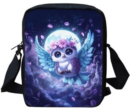 WELLFLYHOM Kleine Umhängetasche, Umhängetasche, Kuriertasche für Damen, Kinder, Handy-Handtaschen, Eule Moon, Small