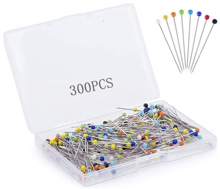 Auriselle 300 Stück Stecknadeln mit Kopf 38 mm Bunte Glaskopfnadeln Edelstahl Stecknadel Glaskopfstecknadeln Runde Abstecknadeln für Basteln Nähen Säumen