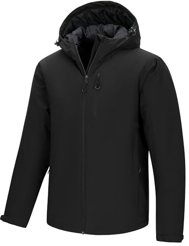 33,000ft Herren Skijacke Warme Winterjacke Fleecejacke mit Kapuze | Wasserdicht Fleece Jacke, Gefüttert Windbreaker, Winddicht Regenjacke für Wandern, Fahrrad, Skifahren