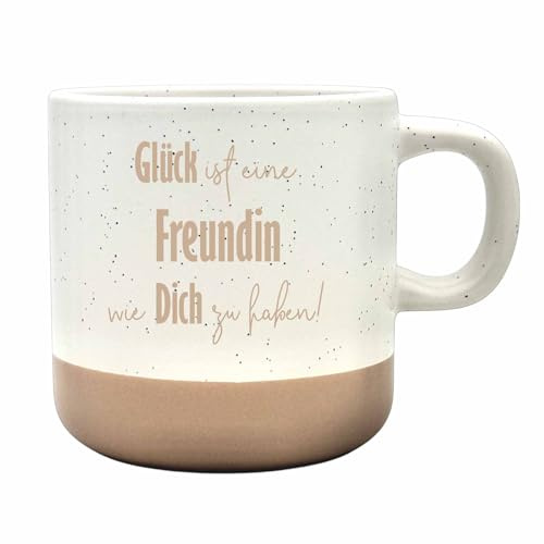 Steingut-Tasse 'FREUNDIN' Keramik Kaffeetasse Teetasse I Spülmaschinenfest I Mikrowellenfest I 360 ml I Rustikales Design I Geschenk