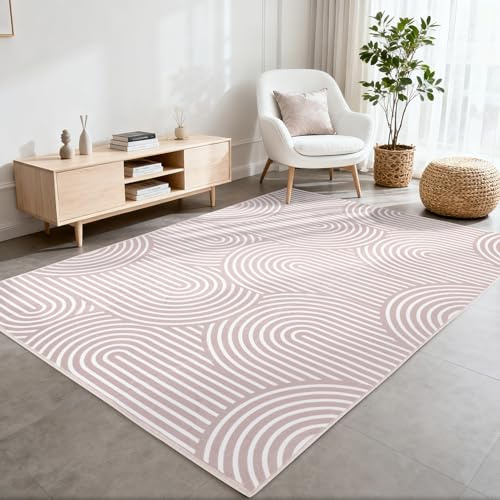 Teppich Wohnzimmer 140X200cm, Bogenmuster, 6 mm Ultradünn Niedriger, Braun | Teppich fürs Schlafzimmer, kurzflorig, weich und rutschfest, abstrakter für Klassenzimmer, Esszimmer, Büro, Kinderzimmer
