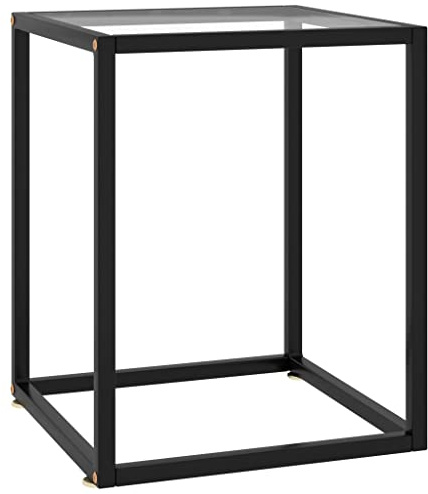 LoogCape Couchtisch Schwarz mit Hartglas, 40x40x50 cm, Moderner Beistelltisch aus pulverbeschichtetem Stahl für Wohnzimmer, Quadratischer Glastisch, Praktische Ablage