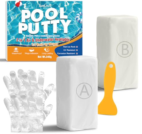 Mastic Époxy pour Piscine 340g, Bi-Composant Mastic pour Piscine, Colle Réparation Rapide de Fissures et Fuites, Sous l'Eau et au-dessus de l'Eau, pour Carrelage, Ciment, Métal, Plastique (Blanc)