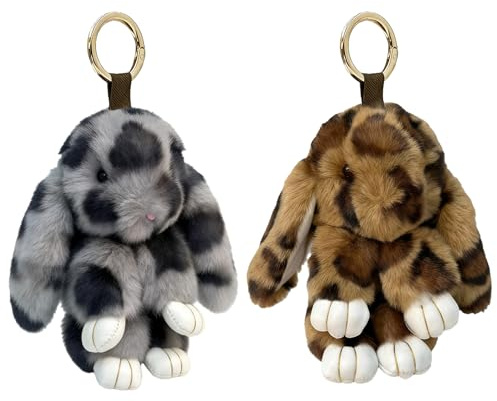 SKIPTHYBER Hase Plüsch Schlüsselanhänger, 2 Stück Süße Plüsch Bunny Schlüsselanhänger Anhänger, Schlüsselhalter Kaninchen, Taschenanhänger Handtasche Autoschlüssel Dekoration für Ostern Mädchen