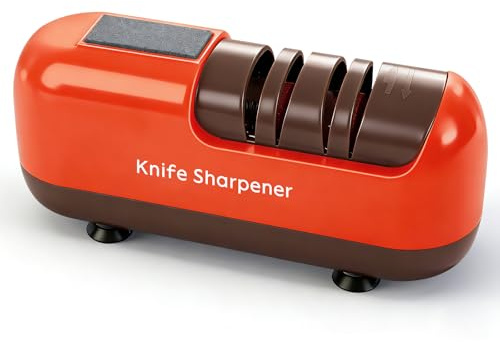 afilador cuchillos electrico, afilador de cuchillos profesional, afilador eléctrico, electric knife sharpener, adecuado para cuchillos de doble bisel y dentados, poco ruido, fácil usar - Rojo