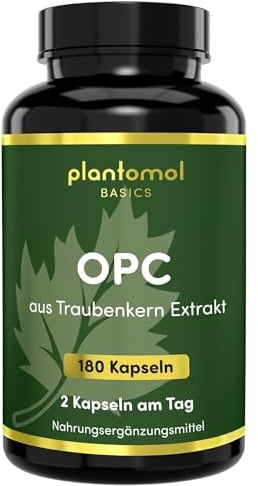 OPC Traubenkern-Extrakt hochdosiert - 760mg pro Tag - plantomol® Basics | OPC Kapseln hochdosiert - Traubenkern-Extrakt Kapseln - 3 Monatsvorrat an Superfood & Polyphenolen aus Weintrauben
