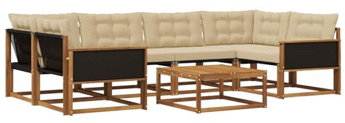 vidaXL Outdoor-Sofagarnitur mit Kissen 7 pcs Natur und Beige, Garten, modernes Outdoor-Sofa, gemütliches Möbel, langlebige Lounge, perfekte Terrasse-Sitzgruppe