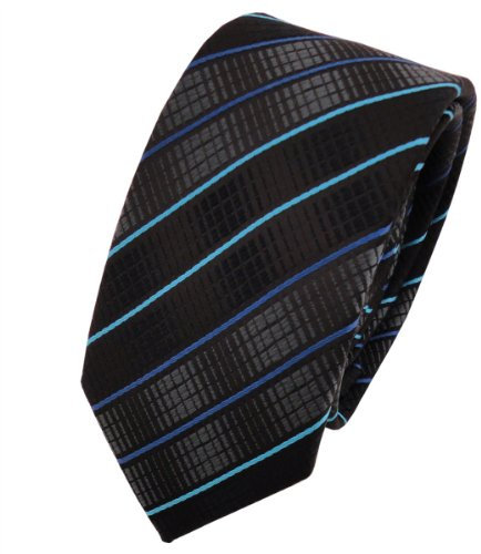 TigerTie - schmale Designer Krawatte in schwarz anthrazit türkis blau gestreift
