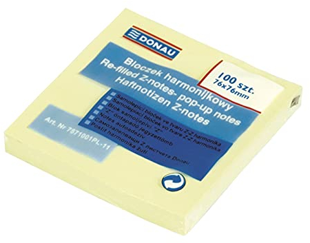 DONAU 7571001PL-11 Haftnotizen im Spender mit Z-Faltung, 76 x 76 mm, 1x100 Blatt, hellgelb