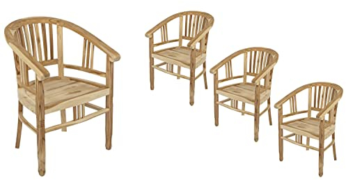 SAM 4er Set Teak-Holz Massiv Gartensessel Moreno, Stuhl mit Armlehnen, für Balkon, Terrasse