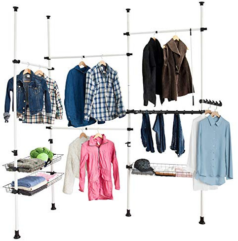 SoBuy® FRG38, Telescopic Wardrobe Organiser, Hanging Rail, Clothes Rack, Storage Shelving