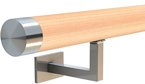 HUERO Handlauf Buche | Zur Wandmontage I Rundholz I Komplett-Set I Eyecatcher