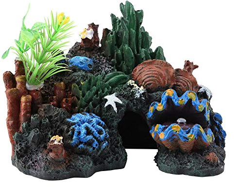 Aquarium Dekoration Aquarium Ornament mit Höhle Bunte Kunstharz Korallenriff Höhle View Dekor Versteckt Höhlen Aquarium Dekoration, 13 x 8 x 9,5 cm