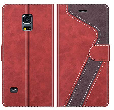MOBESV Hülle für Samsung Galaxy S5 Mini Handyhülle, Lederhülle mit Kartenfach, Klapphülle mit Ständer, Flip Case Handytasche Schutzhülle, Modisch Rot