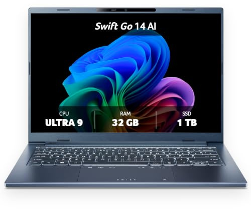 Acer Swift Go 14 AI OLED | Copilot+ PC Laptop | Core Ultra 9 | 32GB/1TB | 14 WUXGA OLED 60Hz | Core Ultra 9 288V | Arc 140V | 32GB RAM | 1TB SSD | Windows 11 Home