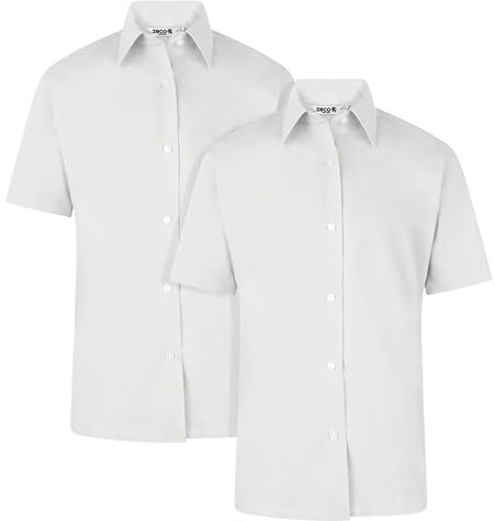(2 Pack) Girls Short Sleeve, Non Iron School Shirts (5-16+ Years)