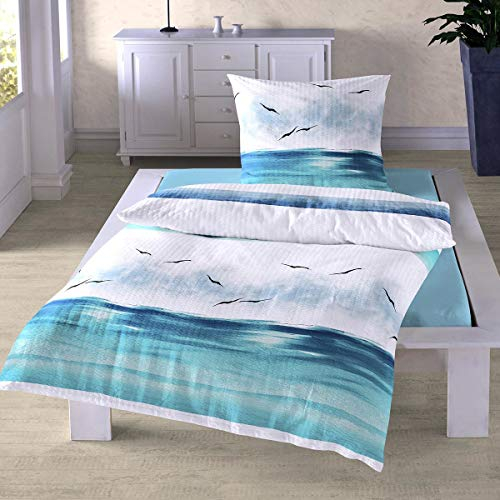 Traumschlaf Seersucker Bettwäsche aus 100 % Baumwolle • Maritimes Design • Bügelfrei & Atmungsaktiv • Leicht & Pflegeleicht • Ideal für warme Nächte • 200x200 cm + 2X 80x80 cm