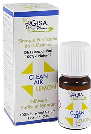 GISA WELLNESS - CLEAN AIR LEMON - Sinergia di Oli Essenziali Purificante agli Agrumi - 100% Puri e Naturali di Limone, Arancio Amaro e Lime - Diffusione per Aromaterapia - Made in Italy