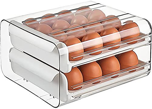 WUWEOT 32 Grid Double-Layer Egg Storage Drawer Container for Refrigerator, Clear Space-Saving Kitchen Box Tray Holder