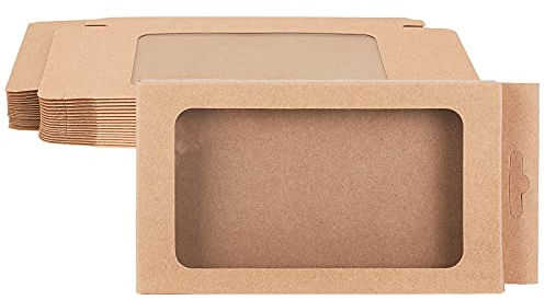 BENECREAT 20 Packungen Kraftpapier-Boxen mit transparentem Fenster, 17,8 x 8,9 x 1,5 cm, Braun, Geschenkverpackungen für Bäckerei, Kekse, Kuchen, Süßigkeiten, Hochzeiten, Partys