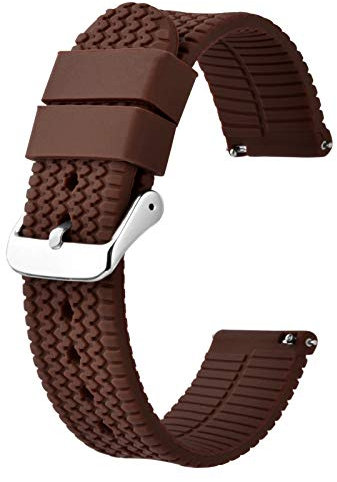 BISONSTRAP Bracelet de Montre en Silicone avec Dégagement Rapide, 22mm Bande de Remplacement, Brun Chocolat/Boucle Argent